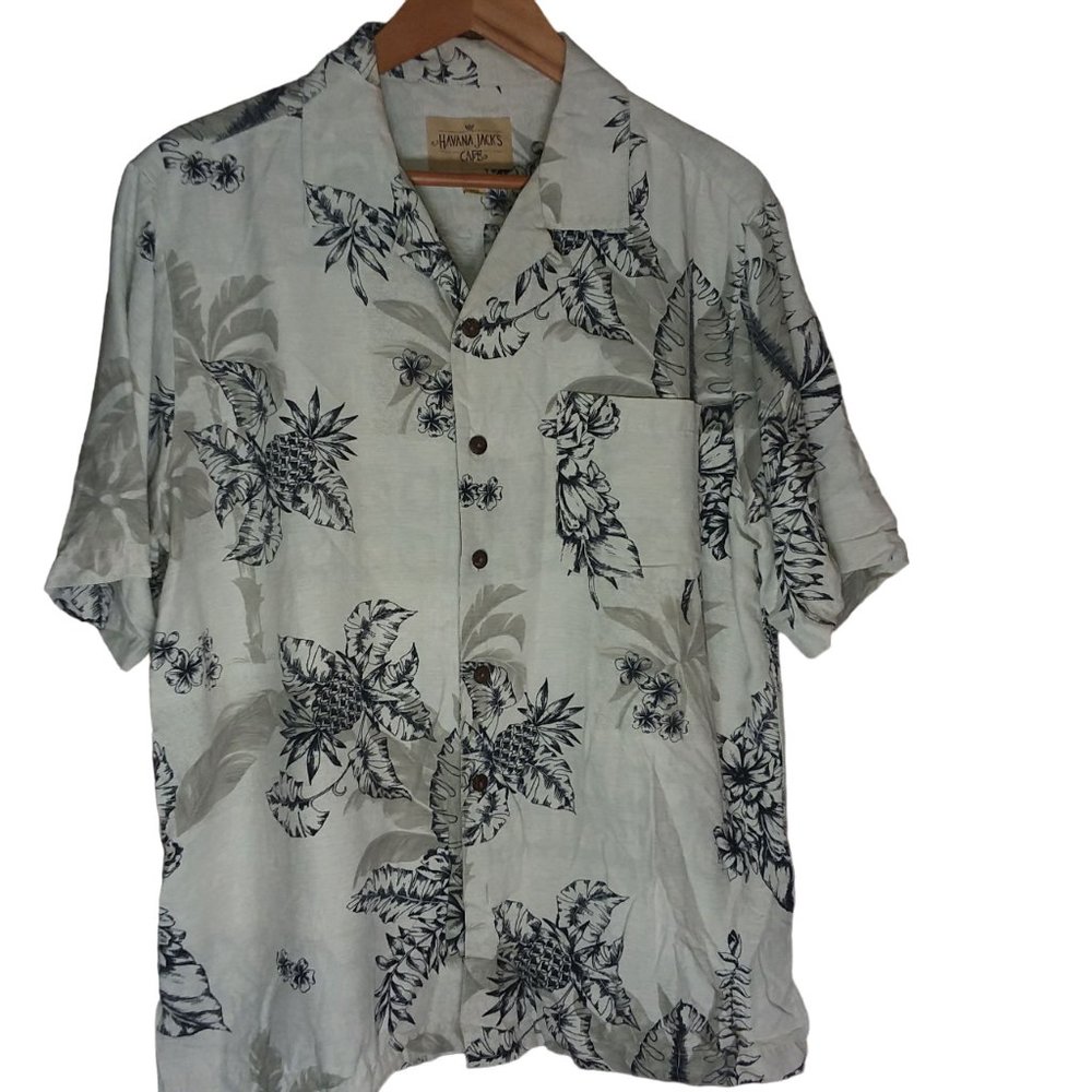 Havana Jack's Cafe Silk Short Sleeve Button Up Hawaiian shirt sz L